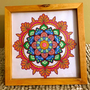 Hand Colored Mandala Wall Art in Wood Frame